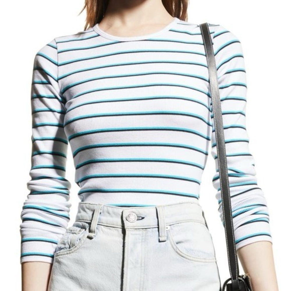 Rag & Bone White and Blue Striped Ribbed Top
